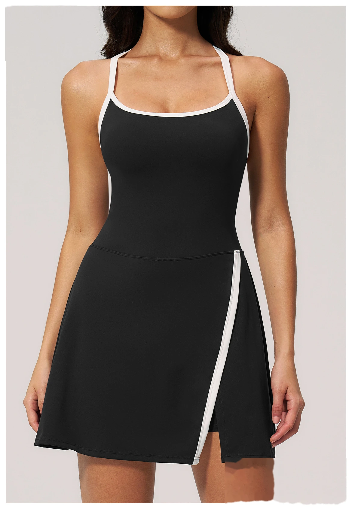 Women's Short Quick Dry Yoga Dress, Hollow Out Design, Naked Feel Slim Breathable Sports Fitness Dress detail
