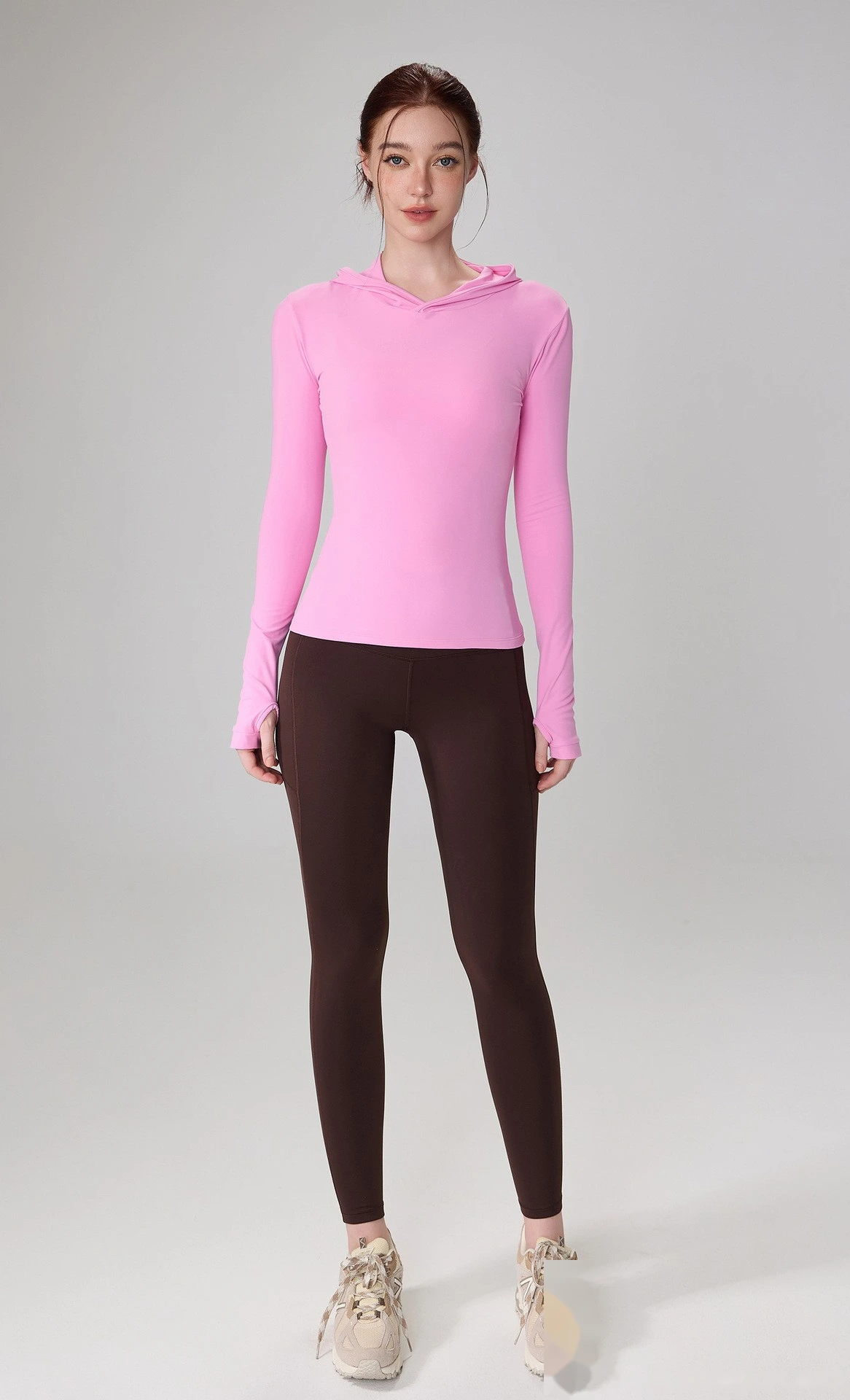 autumn hooded fitness suit Slim-fit Yoga with Finger Sleeve Training Running Shirt Female Autumn detail