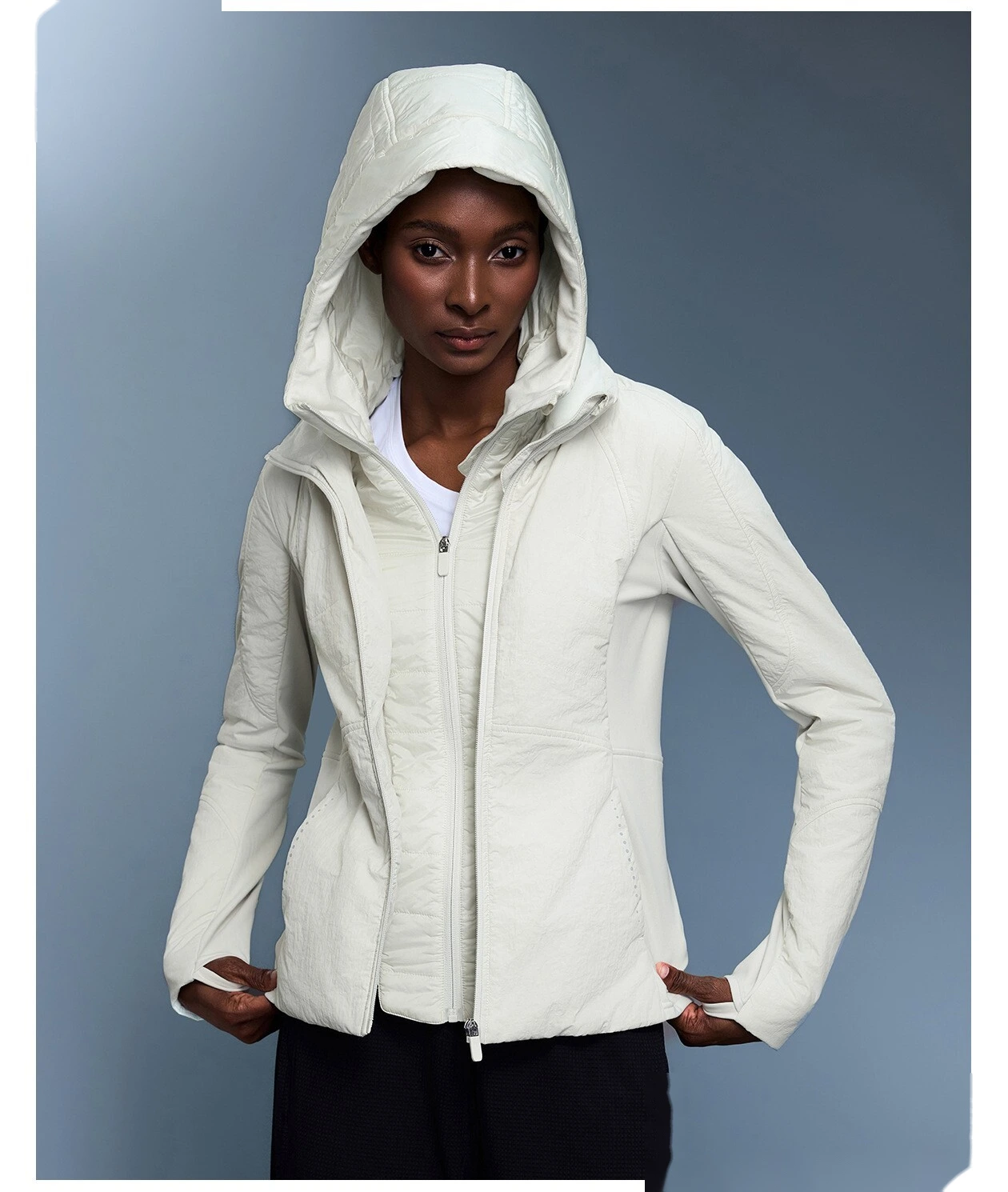 Customized winter vacation two-piece hooded sports cotton-padded jacket waterproof waist slimming warm cotton coat femal detail