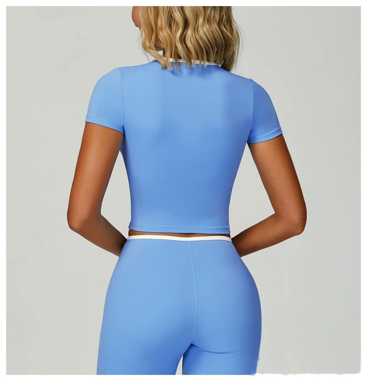 Custom-made V-neck slim yoga outdoor running T-shirt for women with contrast edge yoga clothes detail