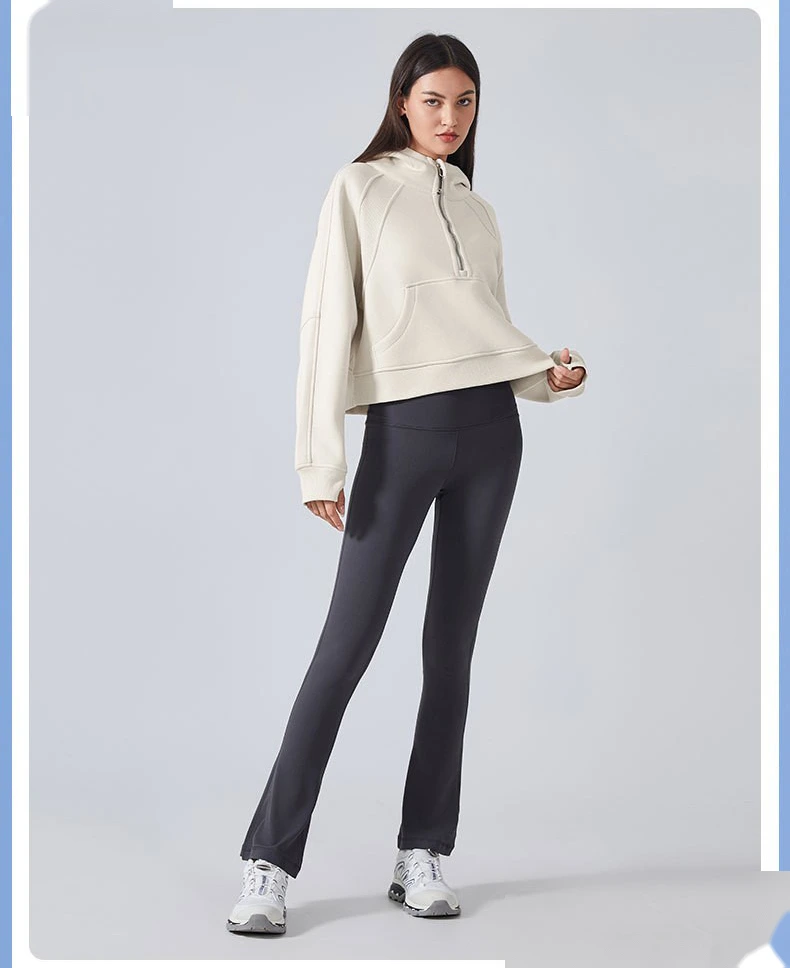 Customized autumn and winter cashmere warm hooded sweater outdoor fitness loose sports top women detail