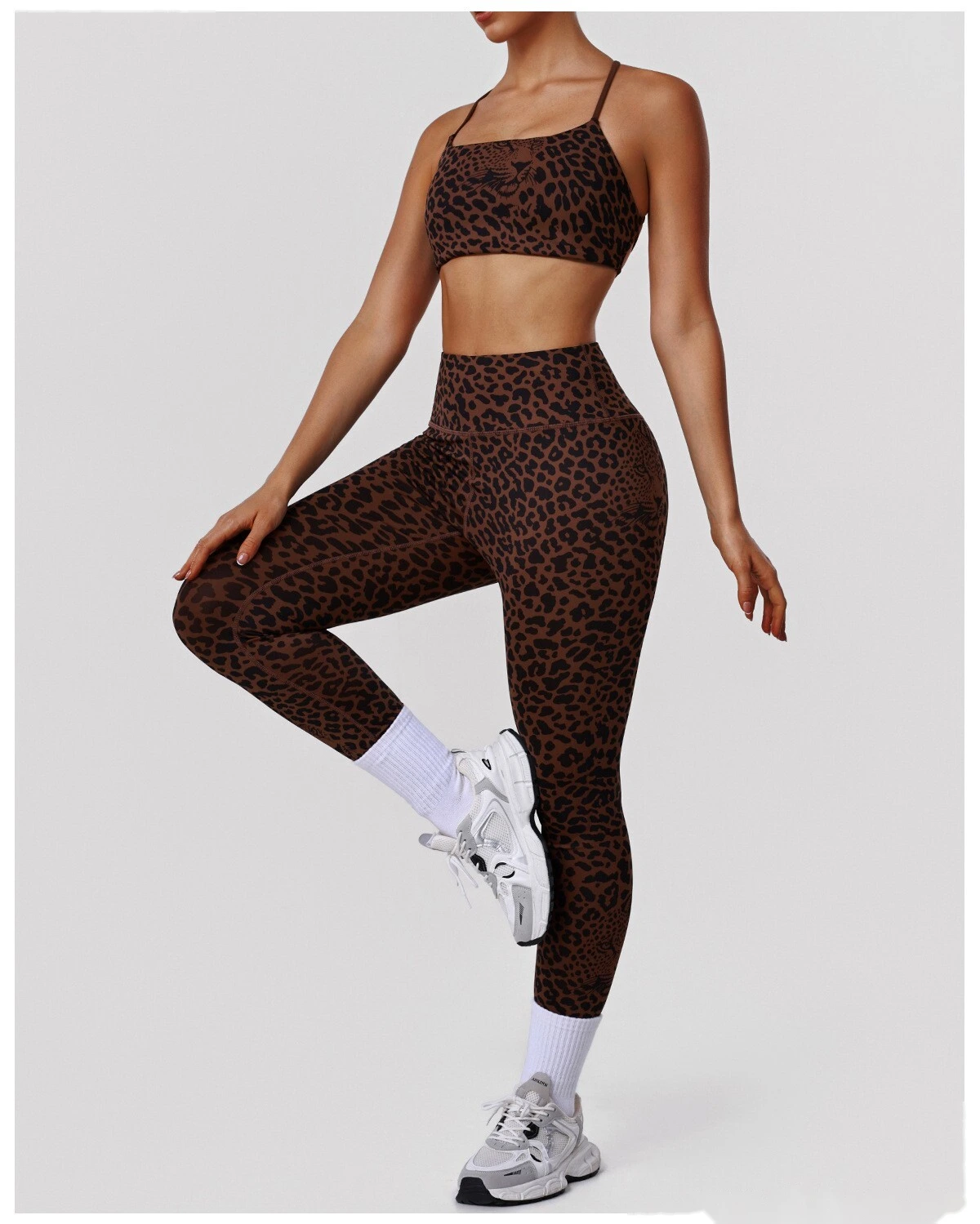 Bulk Custom Leopard Activewear Set - High-Waisted Tummy Control Yoga Pants & Workout Top detail