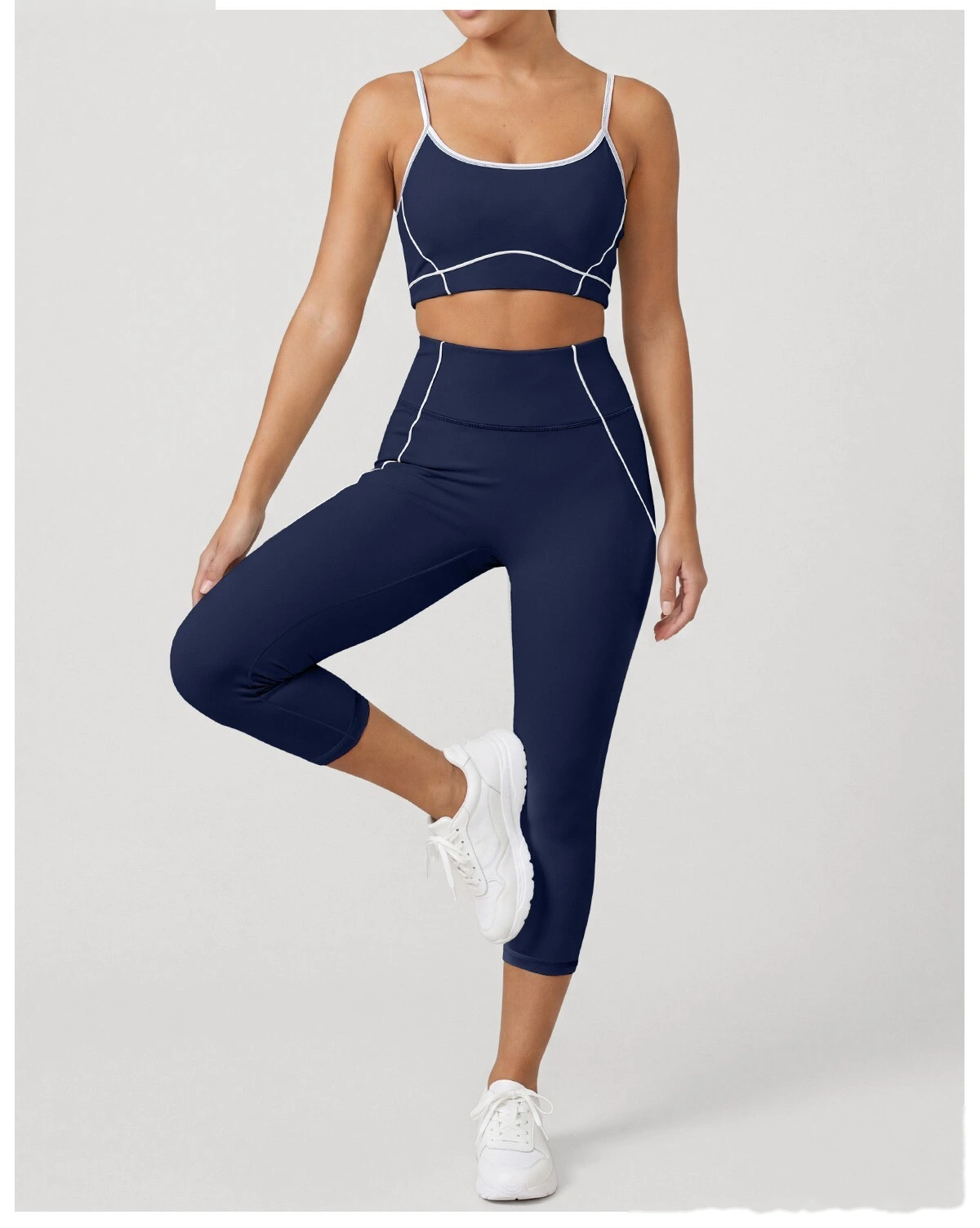 Women Workout Tracksuit, Sleeveless Athletic Vest + High Elastic Seven-Eighths Pants, Breathable Gym Clothing Set detail