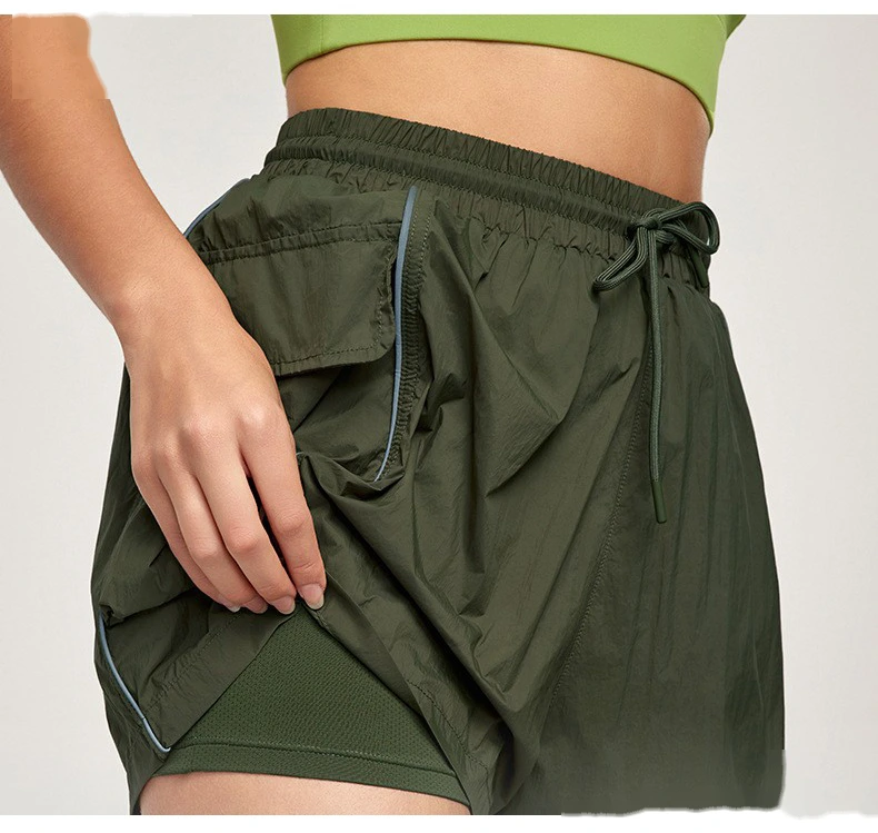 Custom sports shorts female leggings fake two-piece drawstring pocket leisure outdoor fitness pants detail
