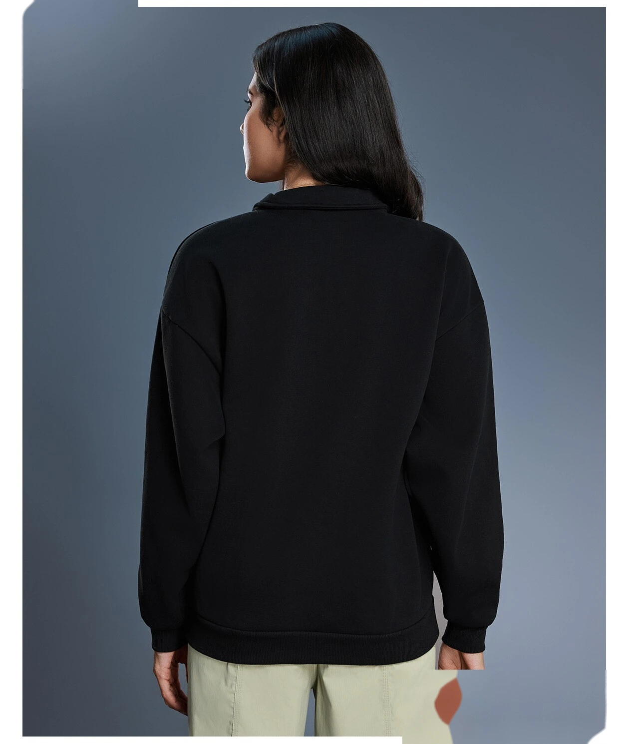 Custom Women's Winter Half-Zip Sweatshirt | Fleece-Lined Stand Collar, Loose Fit & Warm detail