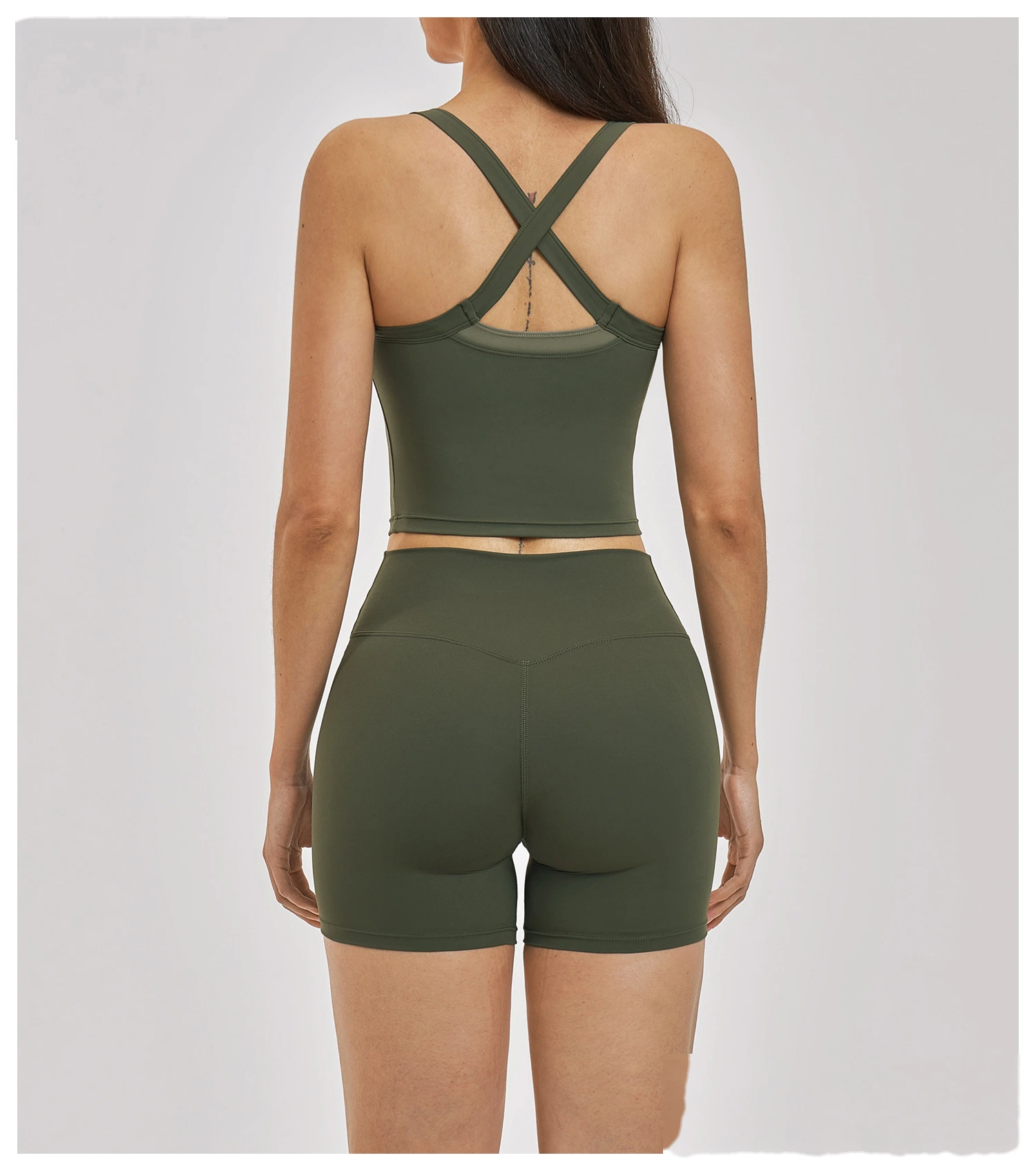 Women’s Fake Two-Piece Yoga Tank Top Set Crisscross Beauty Back Color Block Sports Shorts Active Wear detail