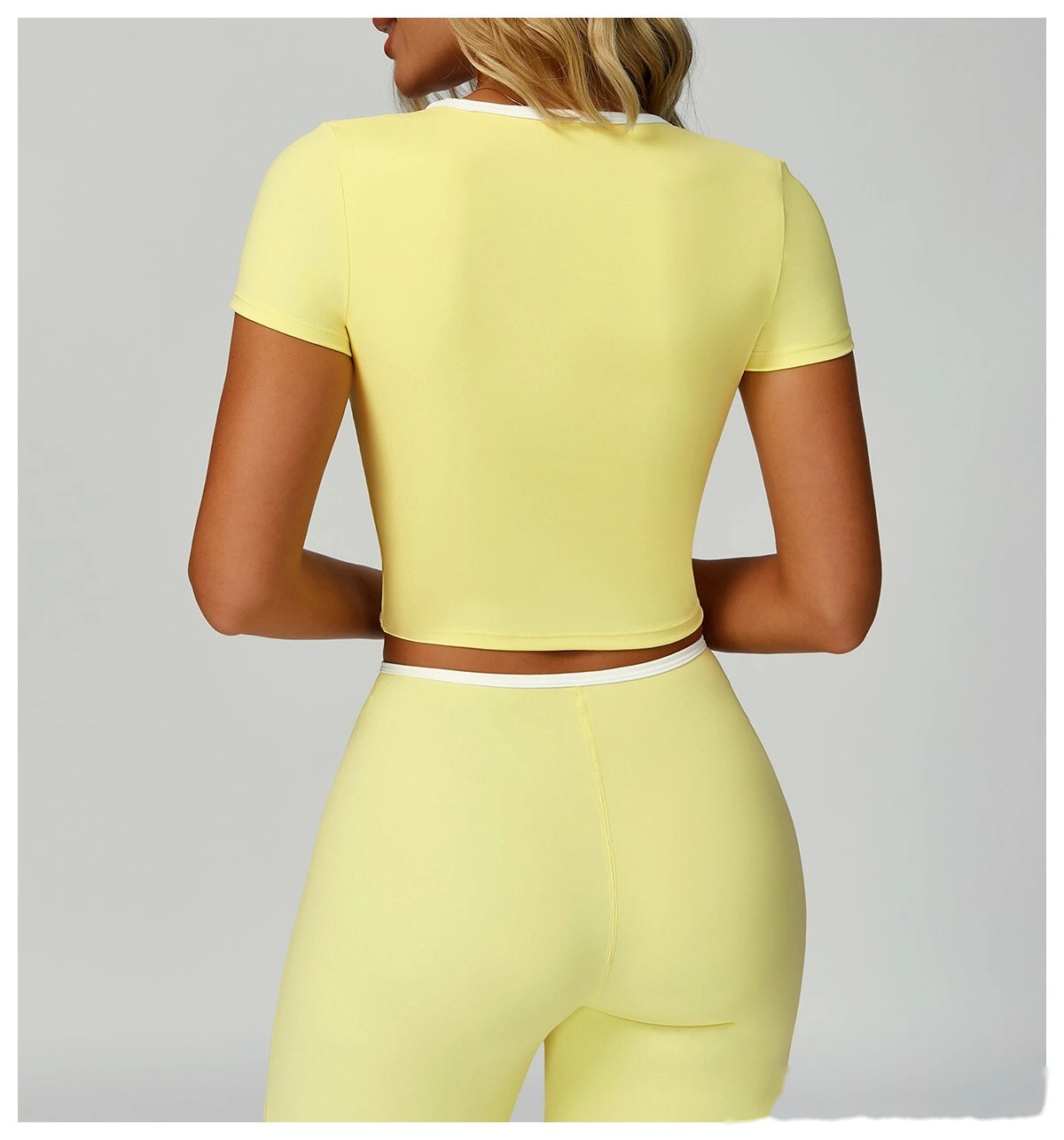 Custom-made V-neck slim yoga outdoor running T-shirt for women with contrast edge yoga clothes detail