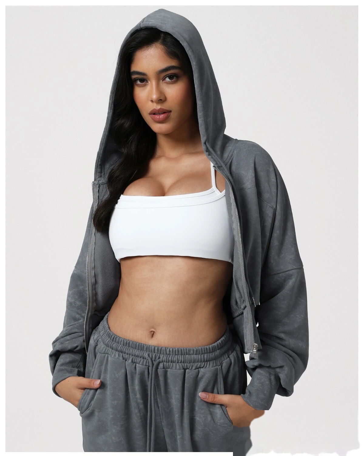 New Autumn & Winter Sports Casual Hooded Sweatshirt - Short-Length Waist-Cinched Retro Printed Cardigan Jacket for Yoga detail