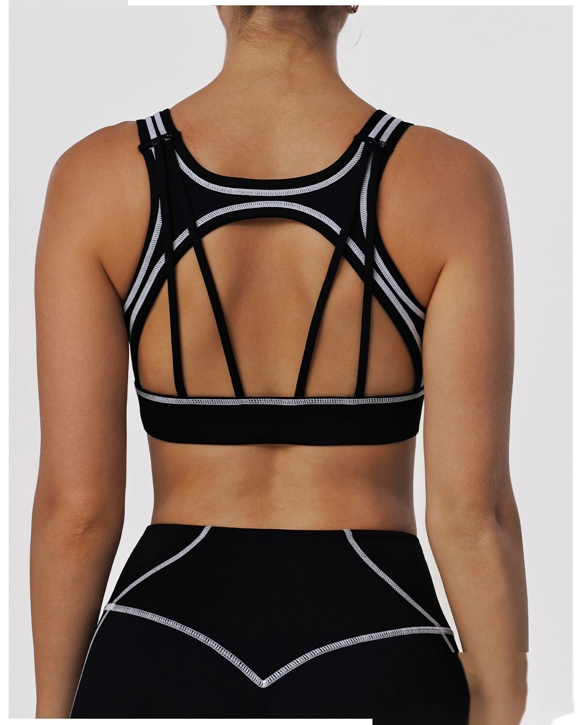 Custom Color Block Yoga Sports Bra - Shockproof Cutout Open Back Padded Workout Tank Top detail