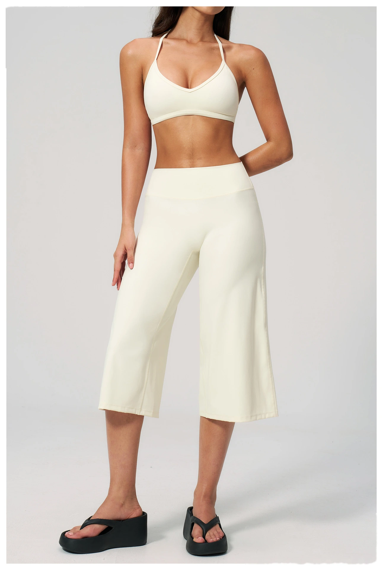 Beauty Back Shockproof Sports Bra Yoga Set, High Waist Wide Leg Seven Points Pants Fitness Suit detail