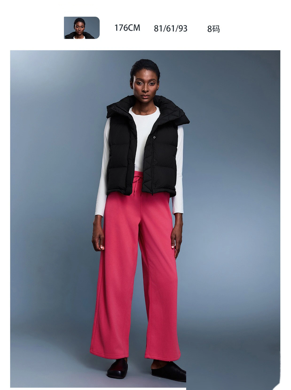 Custom windproof and warm hooded down vest jacket for women in winter. detail
