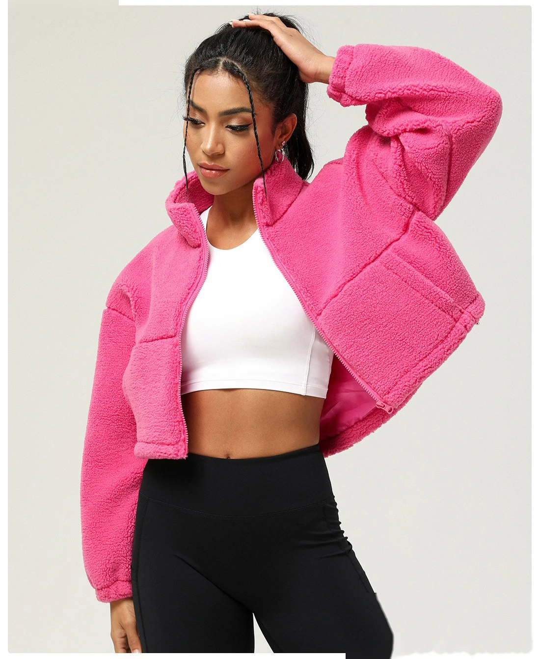 Custom lambswool sports and leisure coat thick plush short coat in autumn and winter outdoor running coat detail