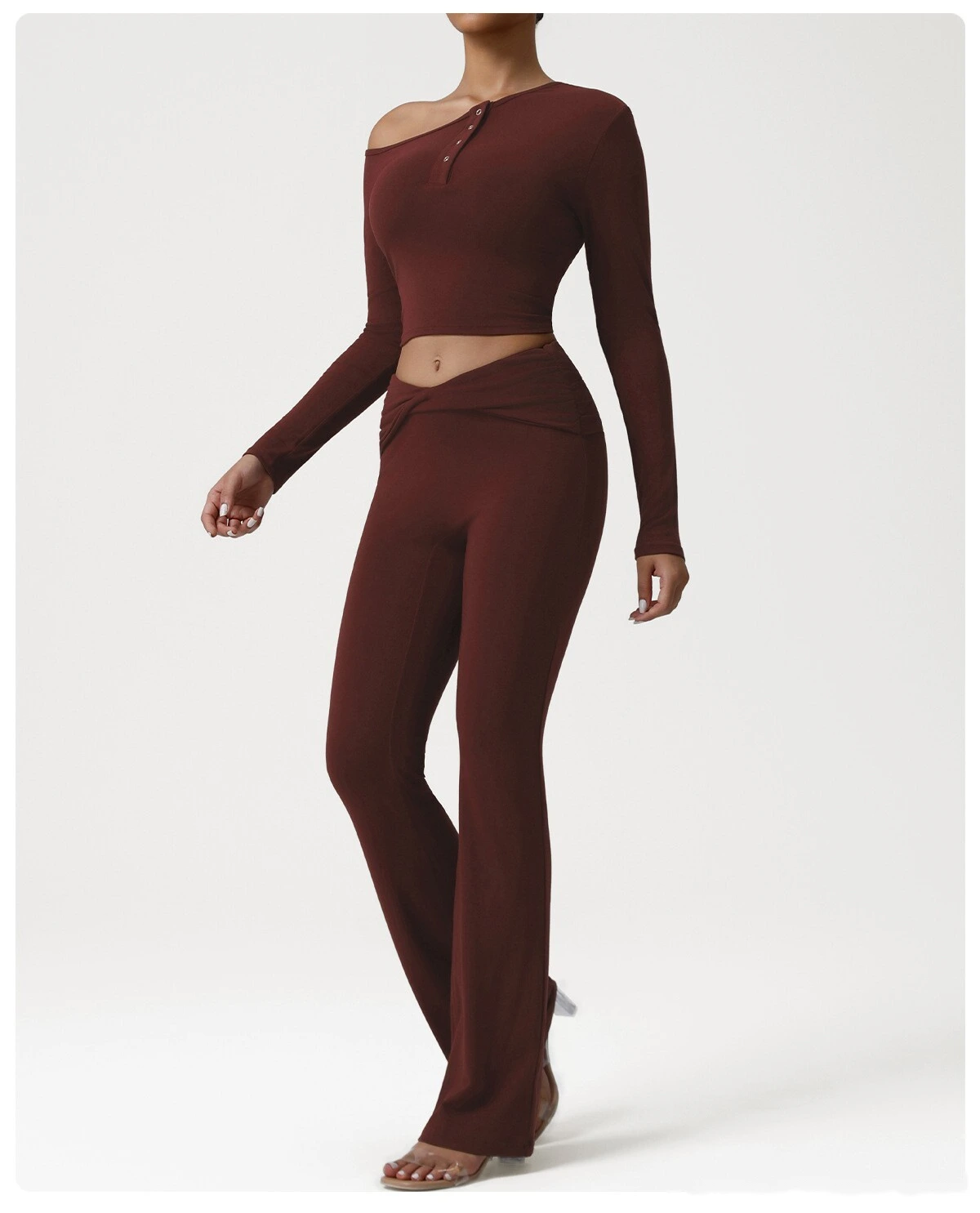 Customized diagonal shoulder sports bottoming shirt for women's slim and slim yoga long sleeve T-shirt detail