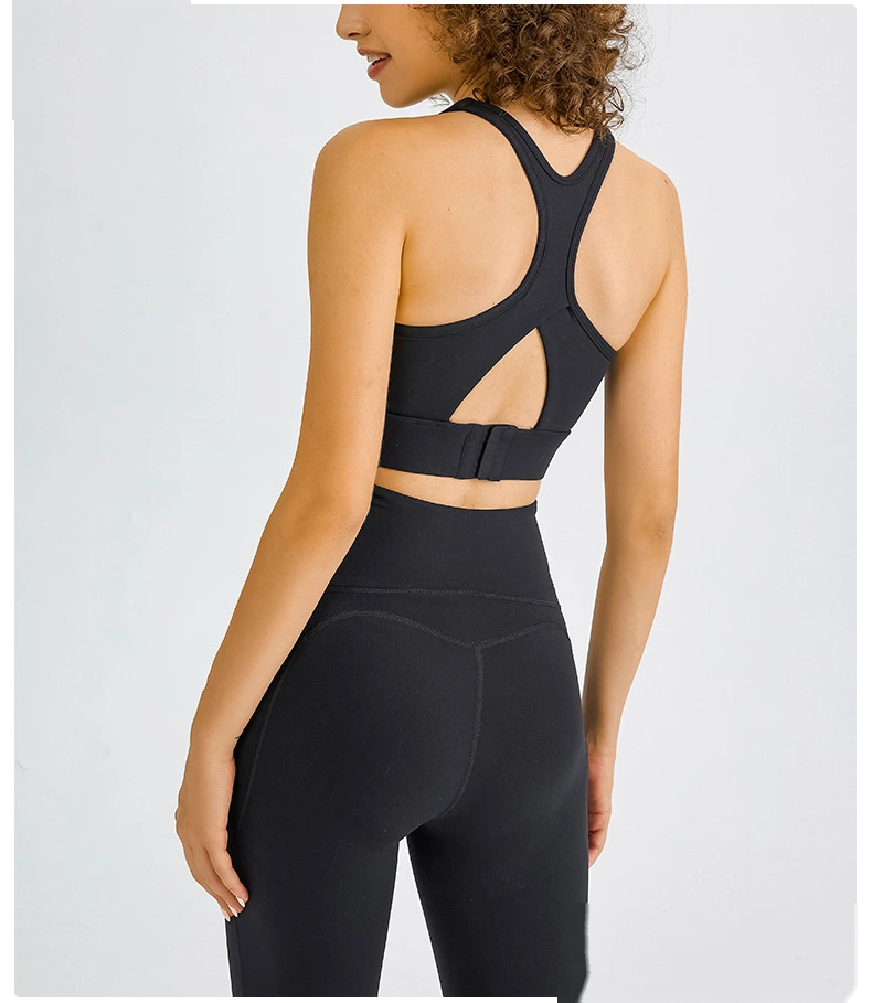 Womens buckle back u neck hollow out high strength sports bra detail