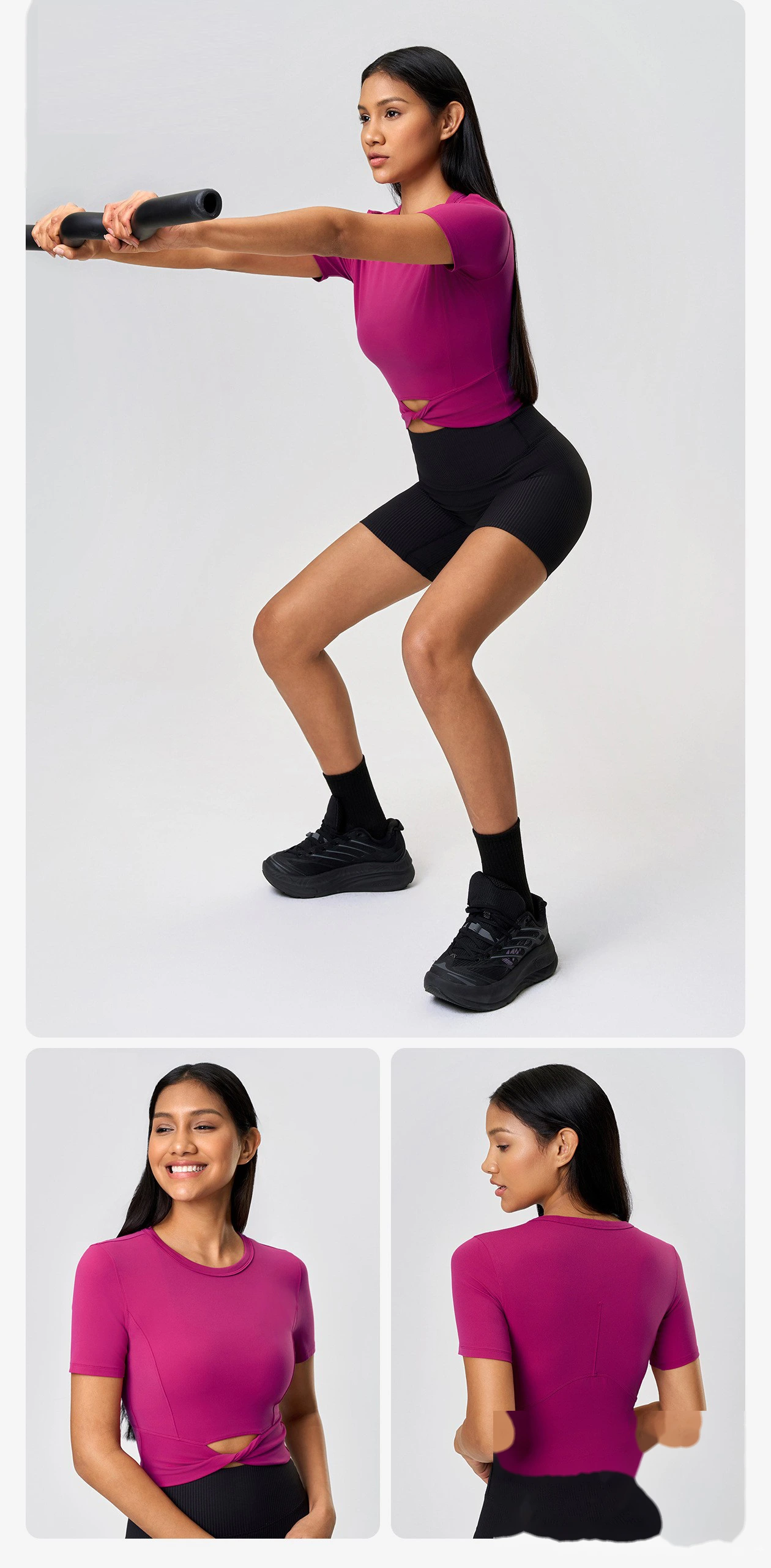 Customized nude skin-friendly yoga clothing jacket short umbilical kink sports short sleeve T-shirt female detail