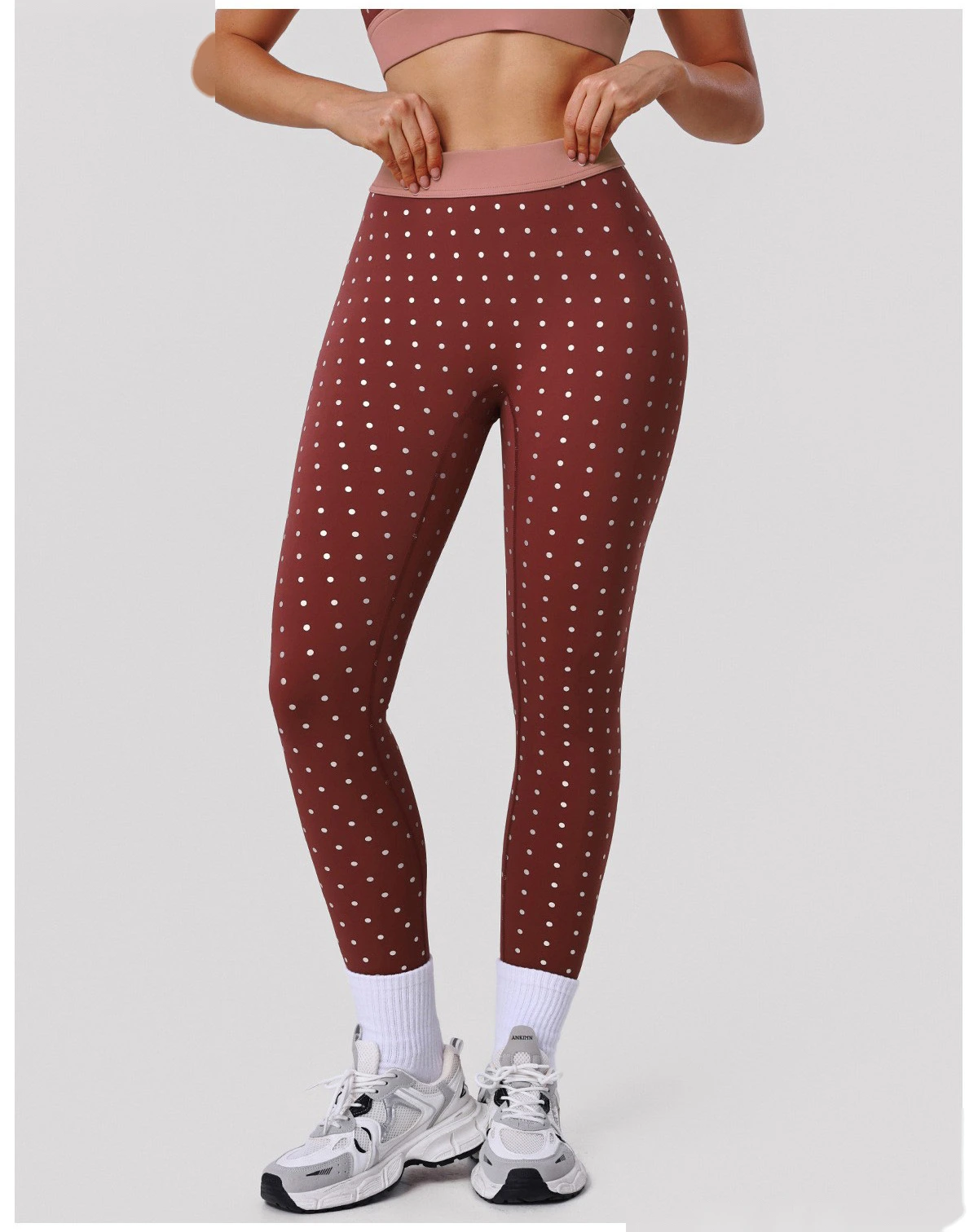 Bulk Custom Polka Dot Print Yoga Tights - High-Stretch Nude Feel 7/8 Leggings for Gym Outdoor Running Fitness detail