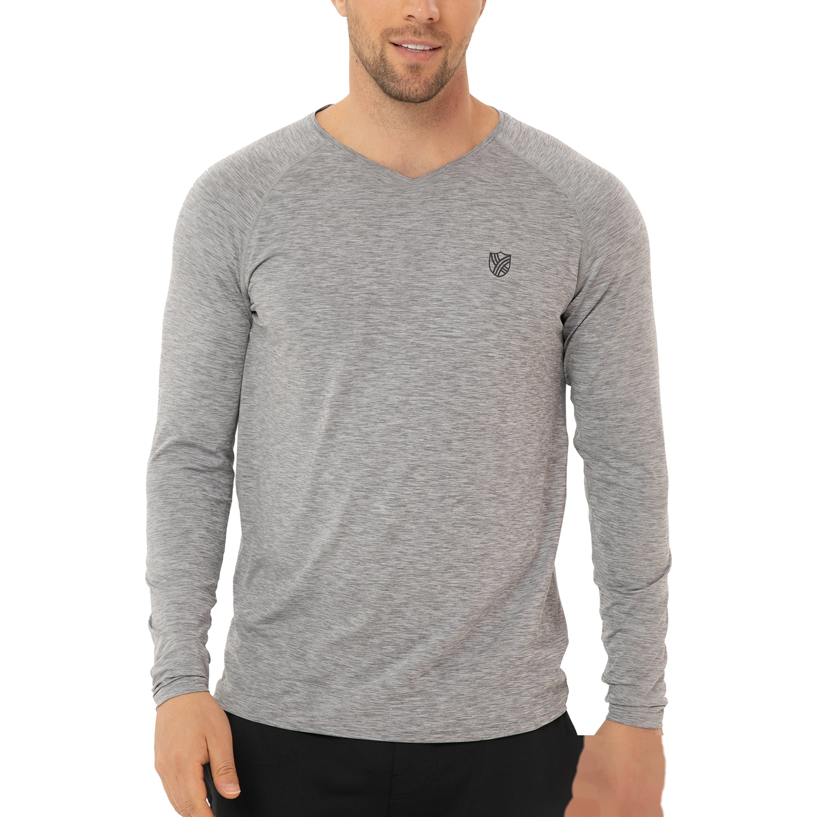 Men's running fitness training UPF outdoor sunscreen quick-drying breathable V-neck long-sleeved T-shirt detail