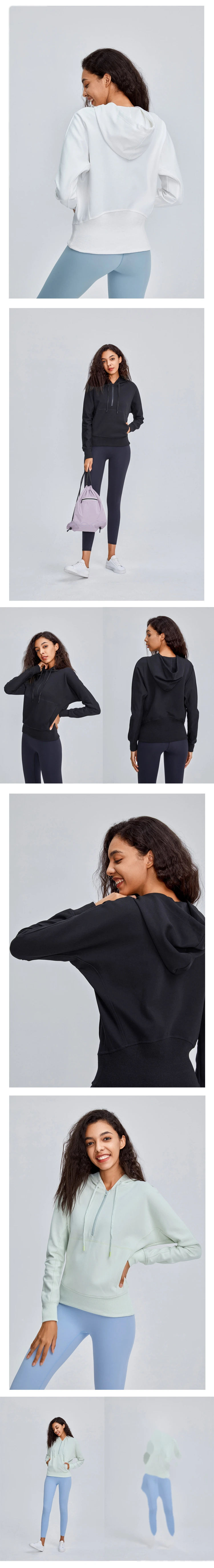 Women running training fitness 1/2 zip long sleeve pullover hoodies detail