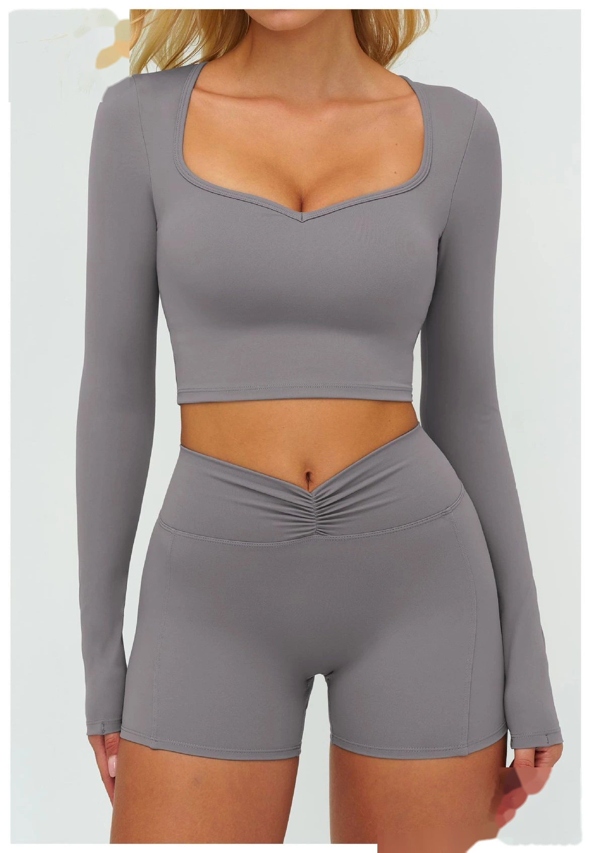 Women's High-Elastic Yoga Shirt - Customizable Slim-Fit Long Sleeve Workout Top for Running, Fitness & Casual Outings detail