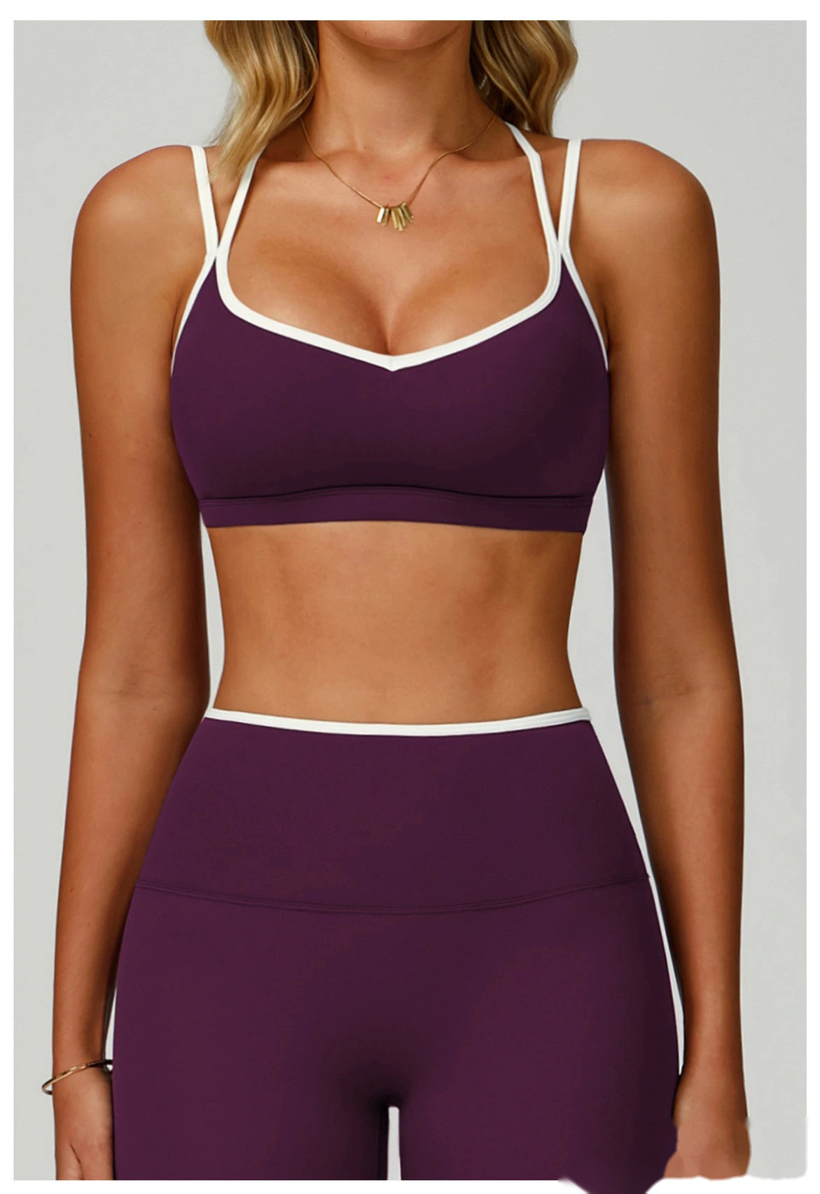 Custom contrast nude tight cross back sports vest running fitness yoga bra detail