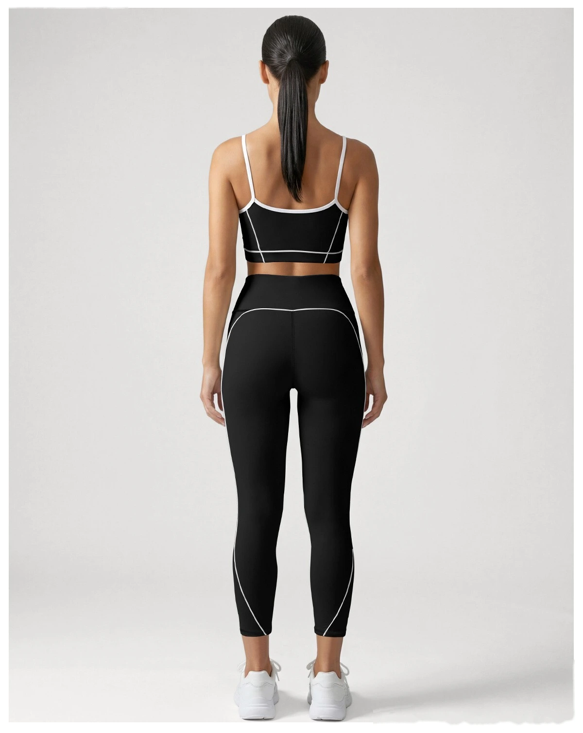 Women Workout Tracksuit, Sleeveless Athletic Vest + High Elastic Seven-Eighths Pants, Breathable Gym Clothing Set detail