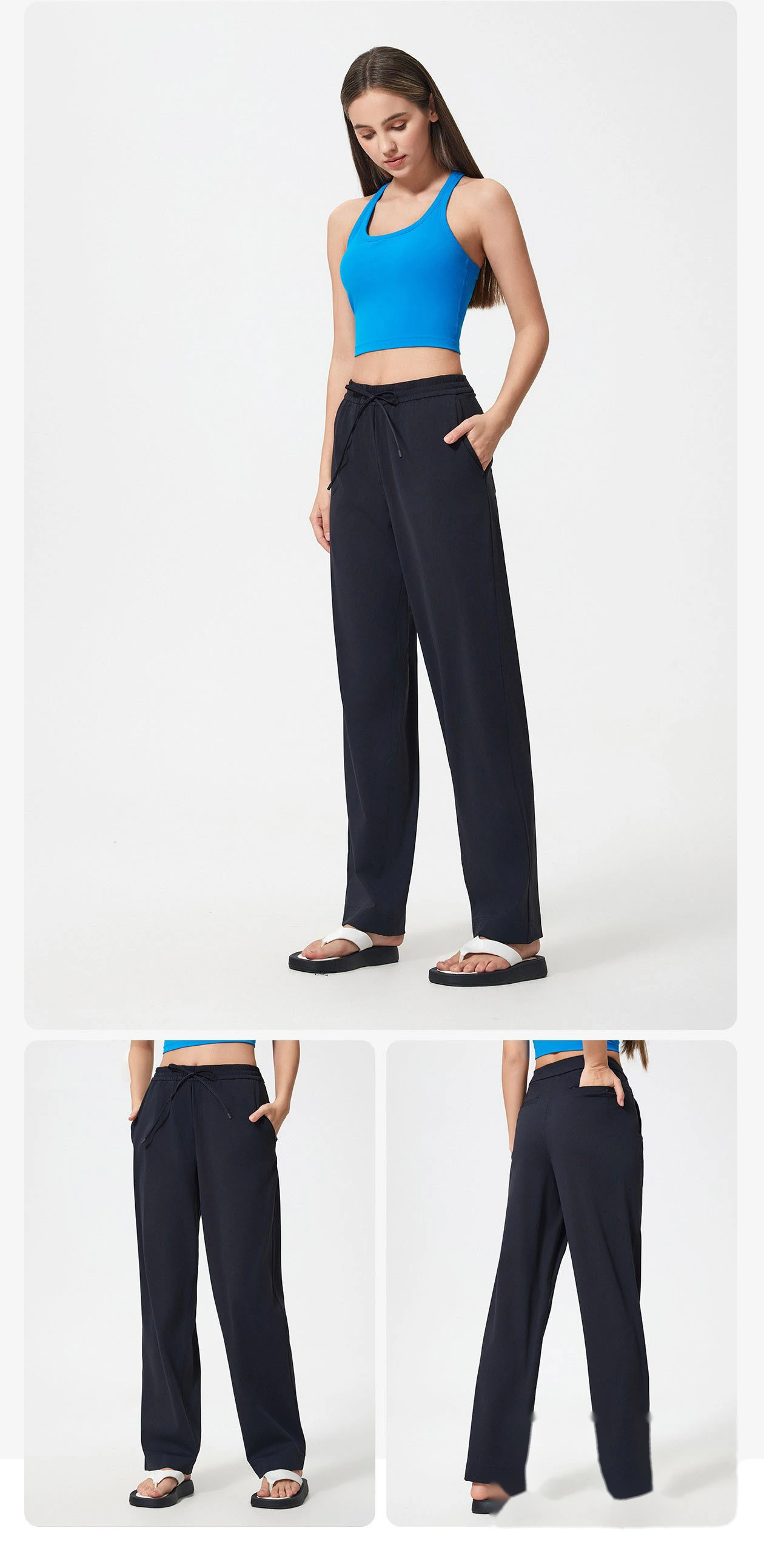Customize new sports casual pants women's loose wild straight pants nude breathable fitness yoga pants detail