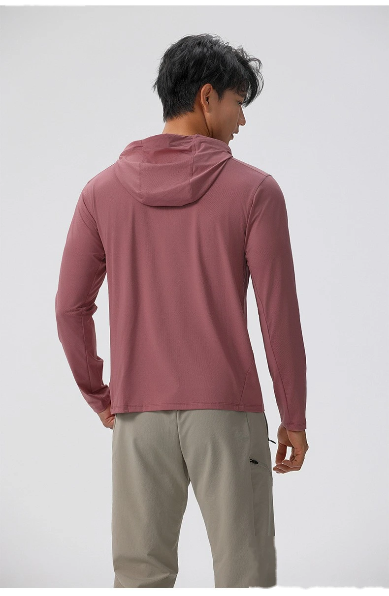 Customized men's fitness suit long sleeve hooded pullover loose muscle dog sports T-shirt elastic training suit detail