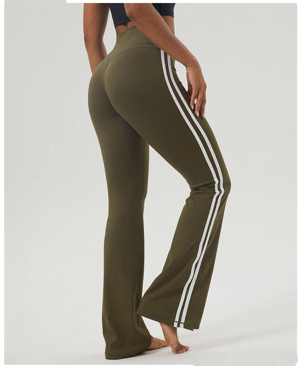 Custom contrast striped yoga bell bottoms hip indoor fitness dance pants sports casual bell bottoms. detail