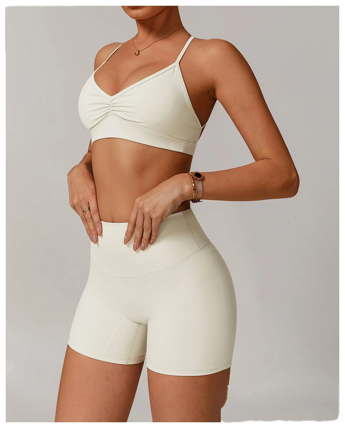 Quick-drying V-neck yoga bra cross-back pleated underwear running fitness bra detail