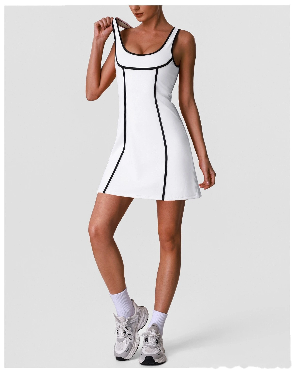 Custom Women’s Slim Fit Halter Tennis Skort Romper Backless Beauty Back Yoga Workout Dress detail