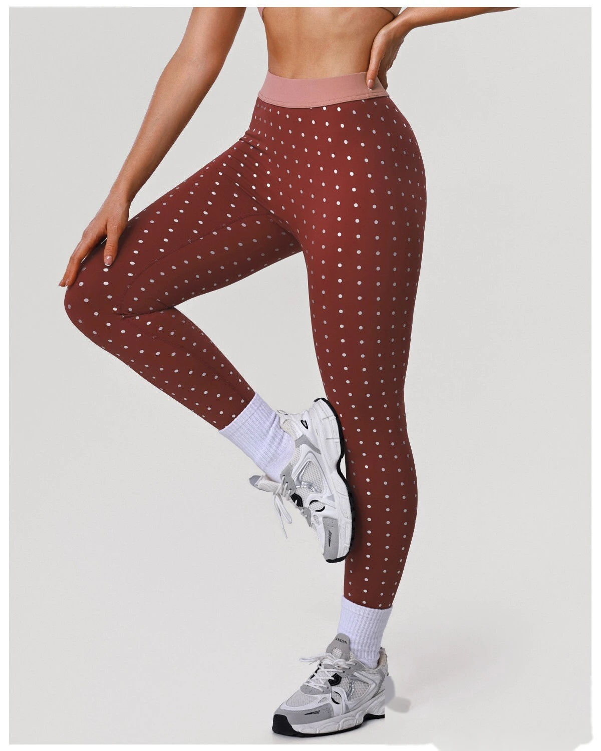 Bulk Custom Polka Dot Print Yoga Tights - High-Stretch Nude Feel 7/8 Leggings for Gym Outdoor Running Fitness detail
