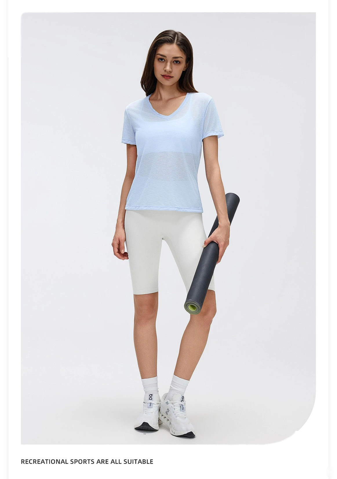 Bulk Custom V-Neck Yoga T-Shirt - Women's Summer Bamboo Yarn Lightweight Quick-Dry Gym Running Activewear detail