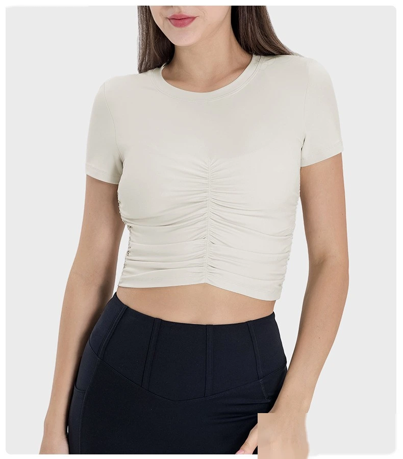 Customized folding movement short-sleeved slim slimming short yoga top woman detail
