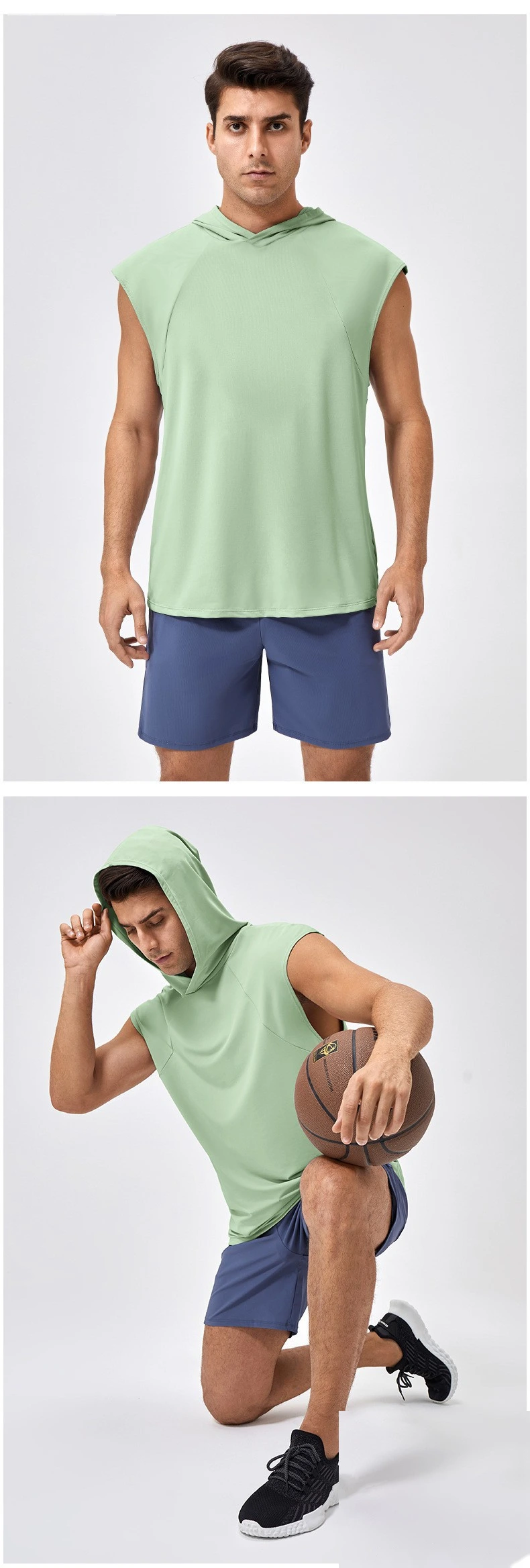 Customized men's loose quick-drying basketball running jacket hooded fitness vest detail