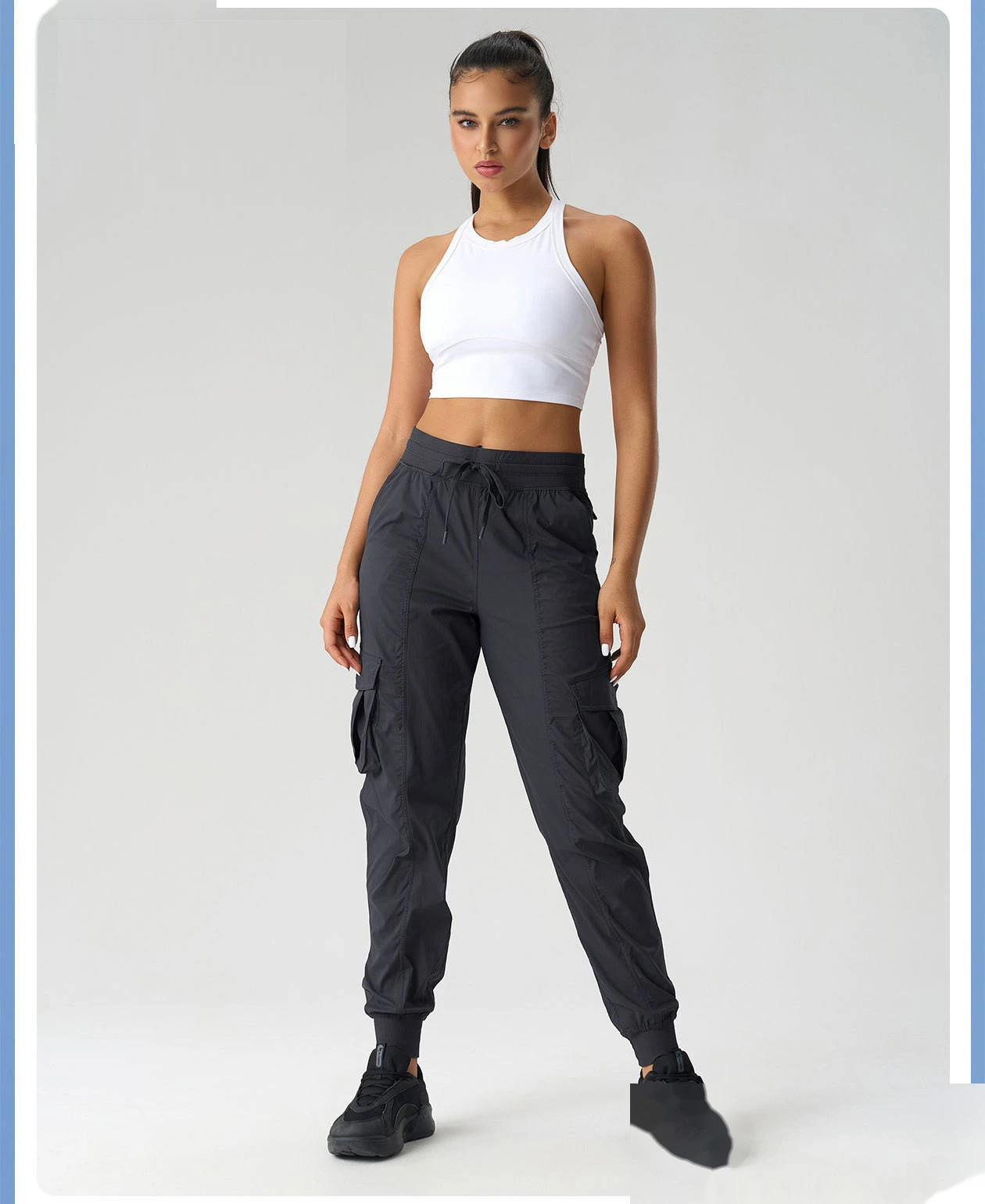 Custom-made light, quick-drying and breathable sports and fitness pants for women's outdoor leisure toe-binding overalls detail