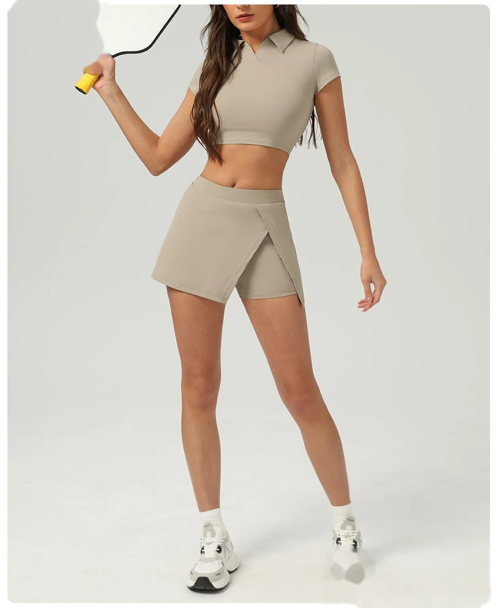 Ice sunscreen tennis T-shirt women's lapels new short sports casual shirt summer yoga fitness clothes detail