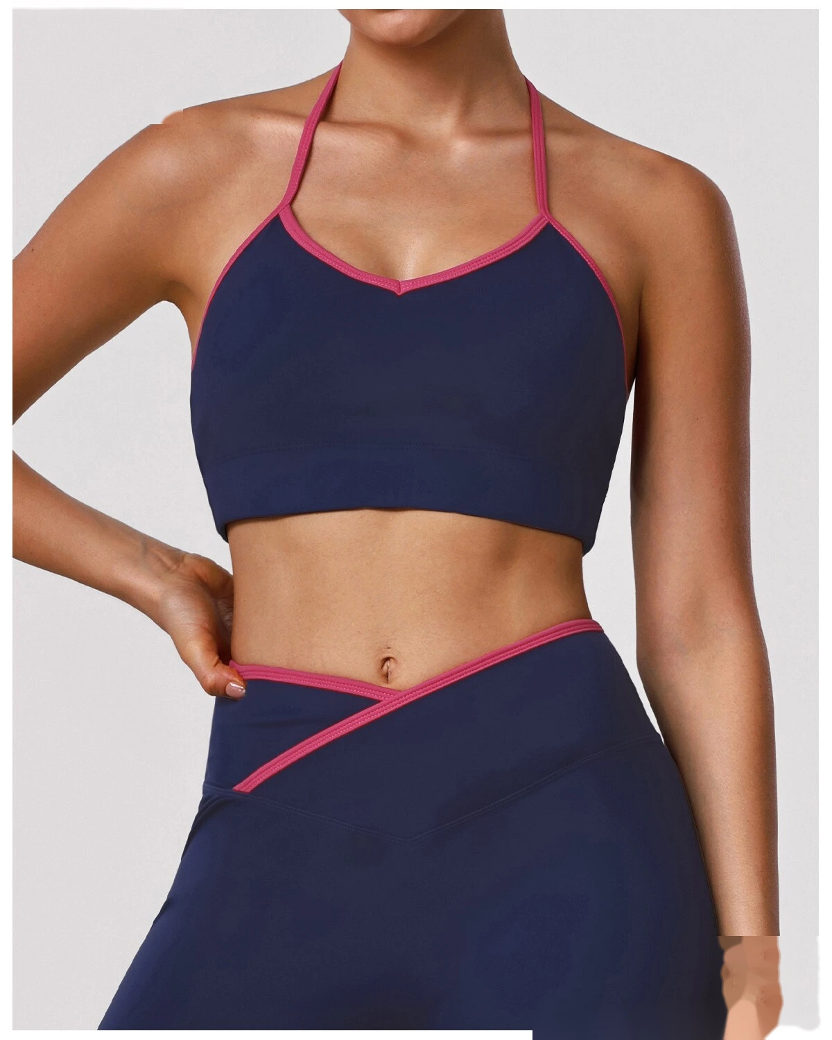 Women's Customizable Halter Neck Yoga Sports Bra Set - High-Elastic Comfortable Open Back Activewear for Yoga & Fitness detail