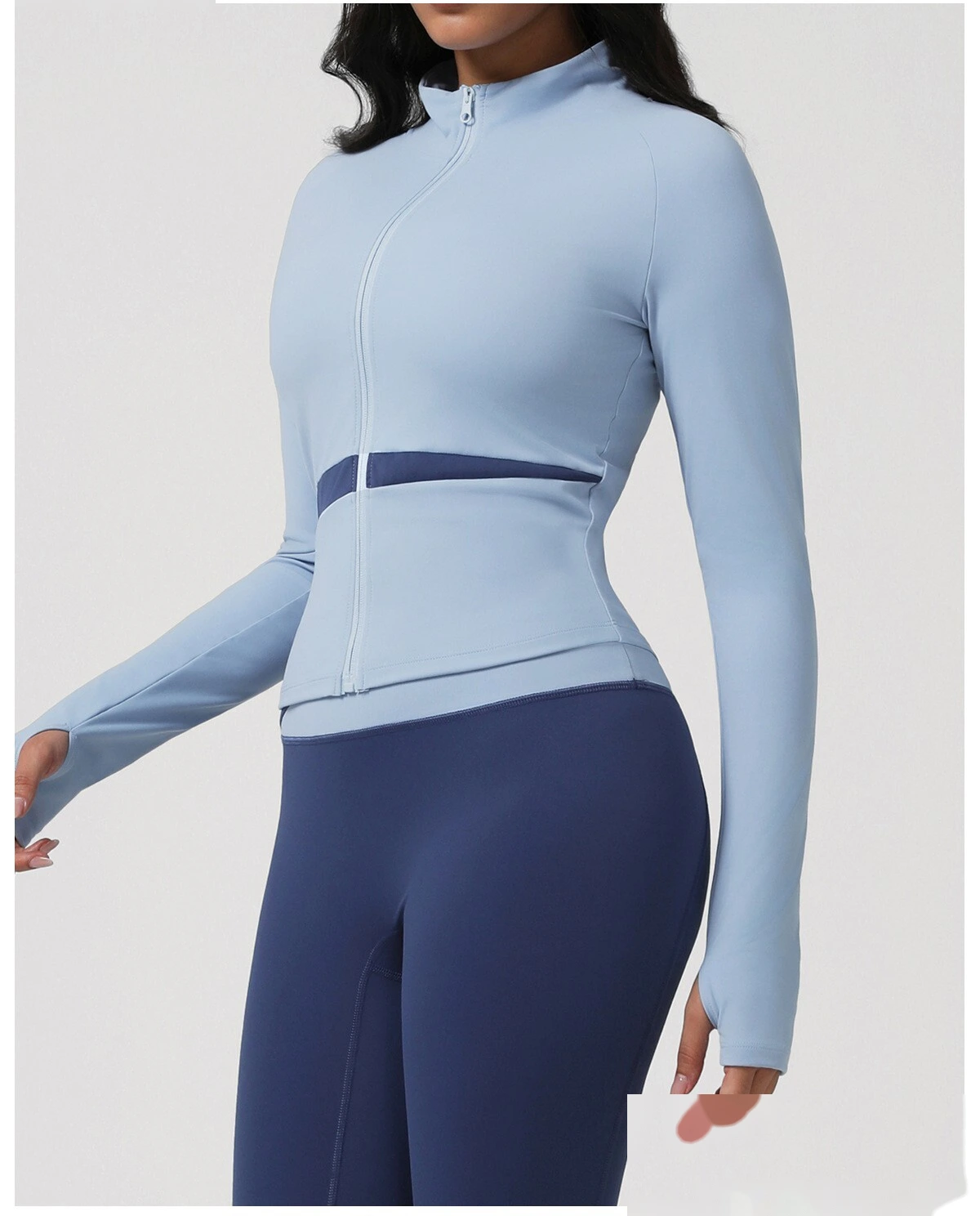 Yoga clothing, Pilates training, fitness top, morning running, quick-drying sports, color-block long-sleeve jacket detail