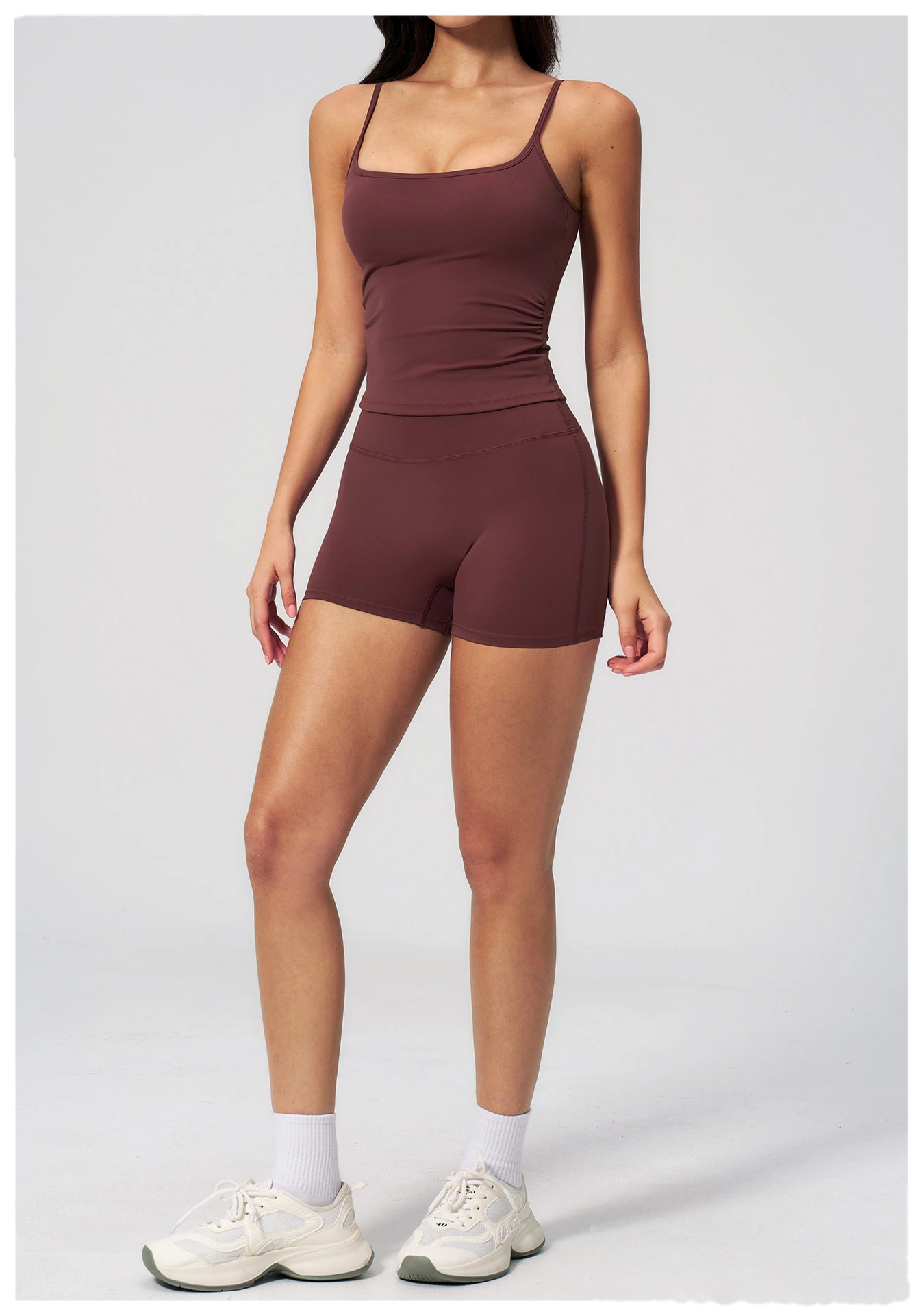 Women's Yoga Set, Slim Fit Sports Tank Top and Hip Lifting High Stretch Yoga Shorts for Running Workout detail