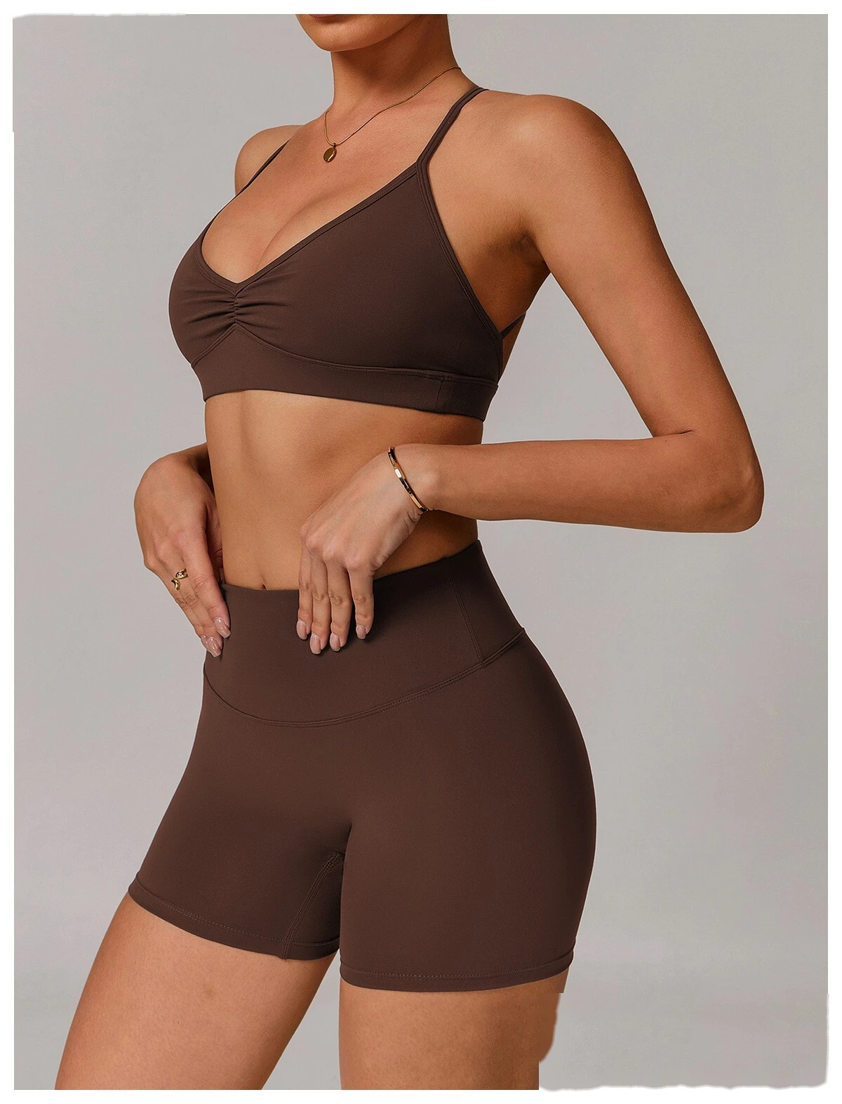Quick-drying V-neck yoga bra cross-back pleated underwear running fitness bra detail