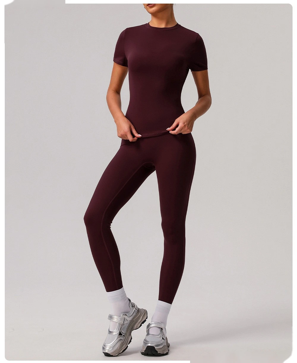 Custom tight nude yoga suit high elastic breathable fitness clothes outdoor body shaping running suit female detail