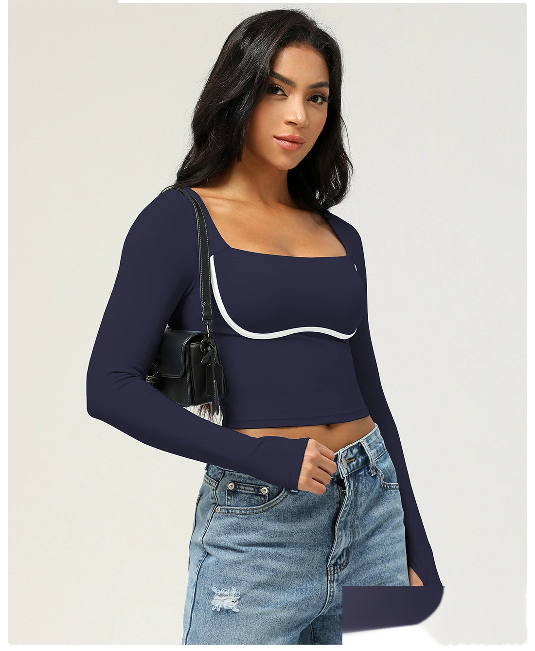 Customized sports long-sleeved T-shirt women slim fitness yoga clothes tops women with chest pads detail