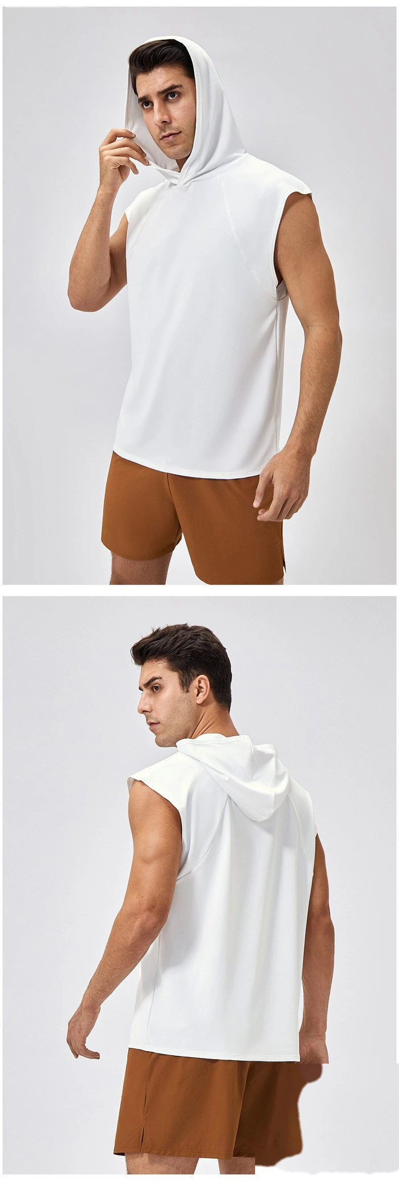 Customized men's loose quick-drying basketball running jacket hooded fitness vest detail