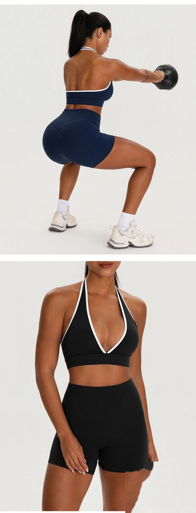 Custom Women’s V Neck Halter Color Block Yoga Bra Naked Feeling Workout Fitness Sports Bra detail