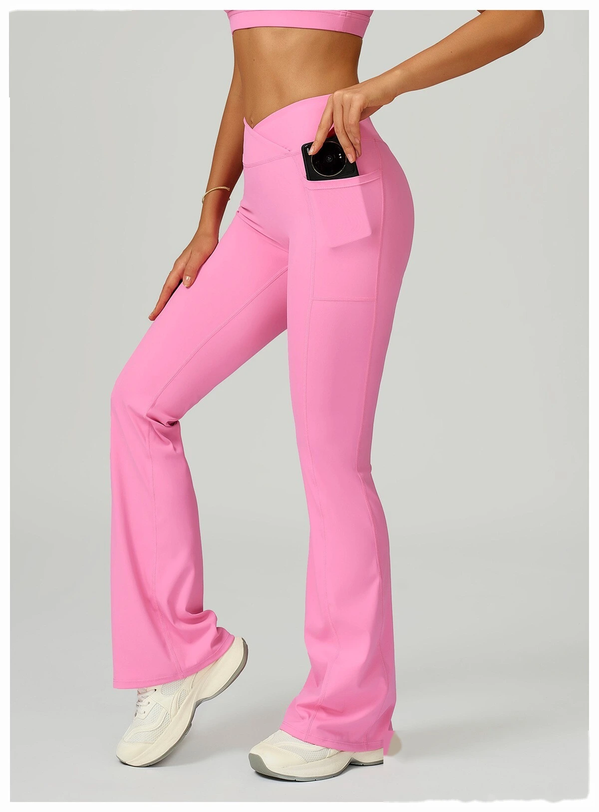 Custom Crossover Waist Yoga Leggings for Women - High-Waisted High-Stretch Micro-Flare Pants, Outdoor Sports Gym Running detail