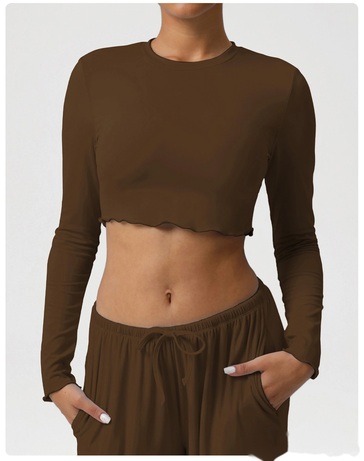 Customize the new yoga fitness suit skin-friendly breathable short slim slimming sports long sleeve T-shirt. detail