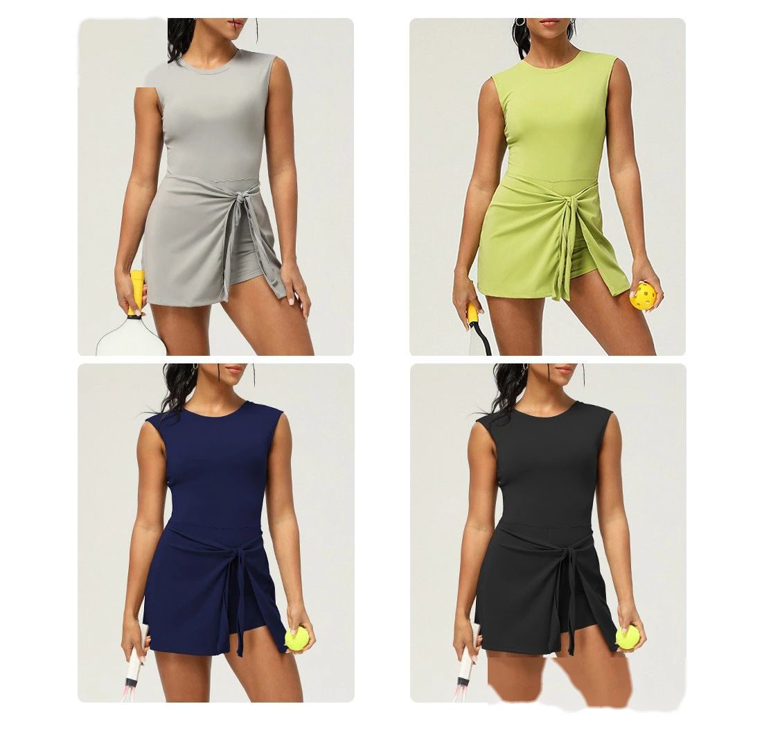 Custom-made fake two-piece tight-fitting sports slimming strap fitness back yoga women's tennis skirt detail