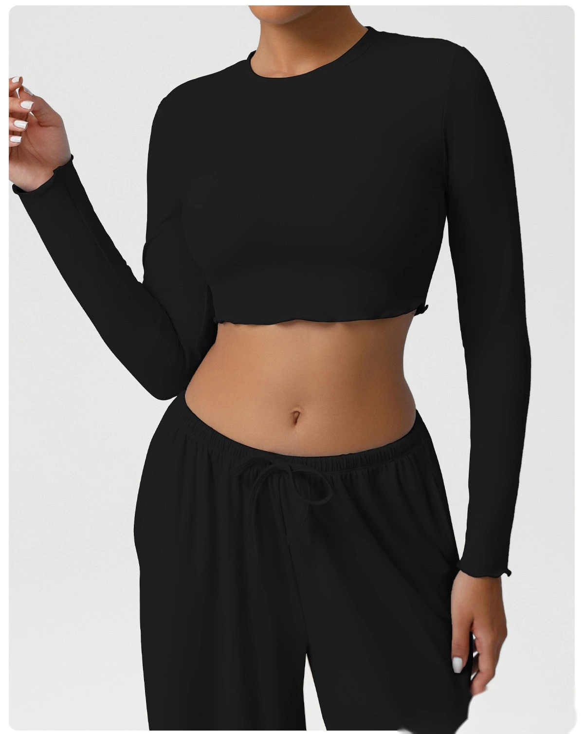 Customize the new yoga fitness suit skin-friendly breathable short slim slimming sports long sleeve T-shirt. detail