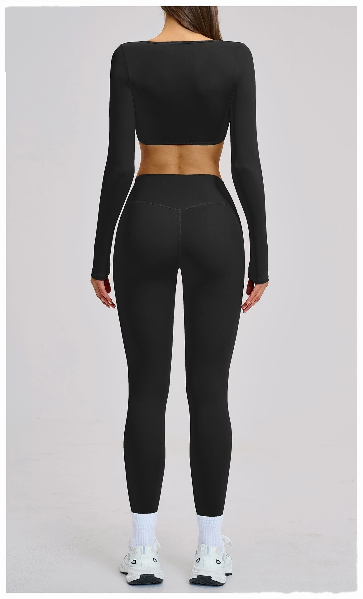 Women’s Custom Long Sleeve V-Neck Cropped Yoga Top Outdoor Fitness Workout Running Active Set detail
