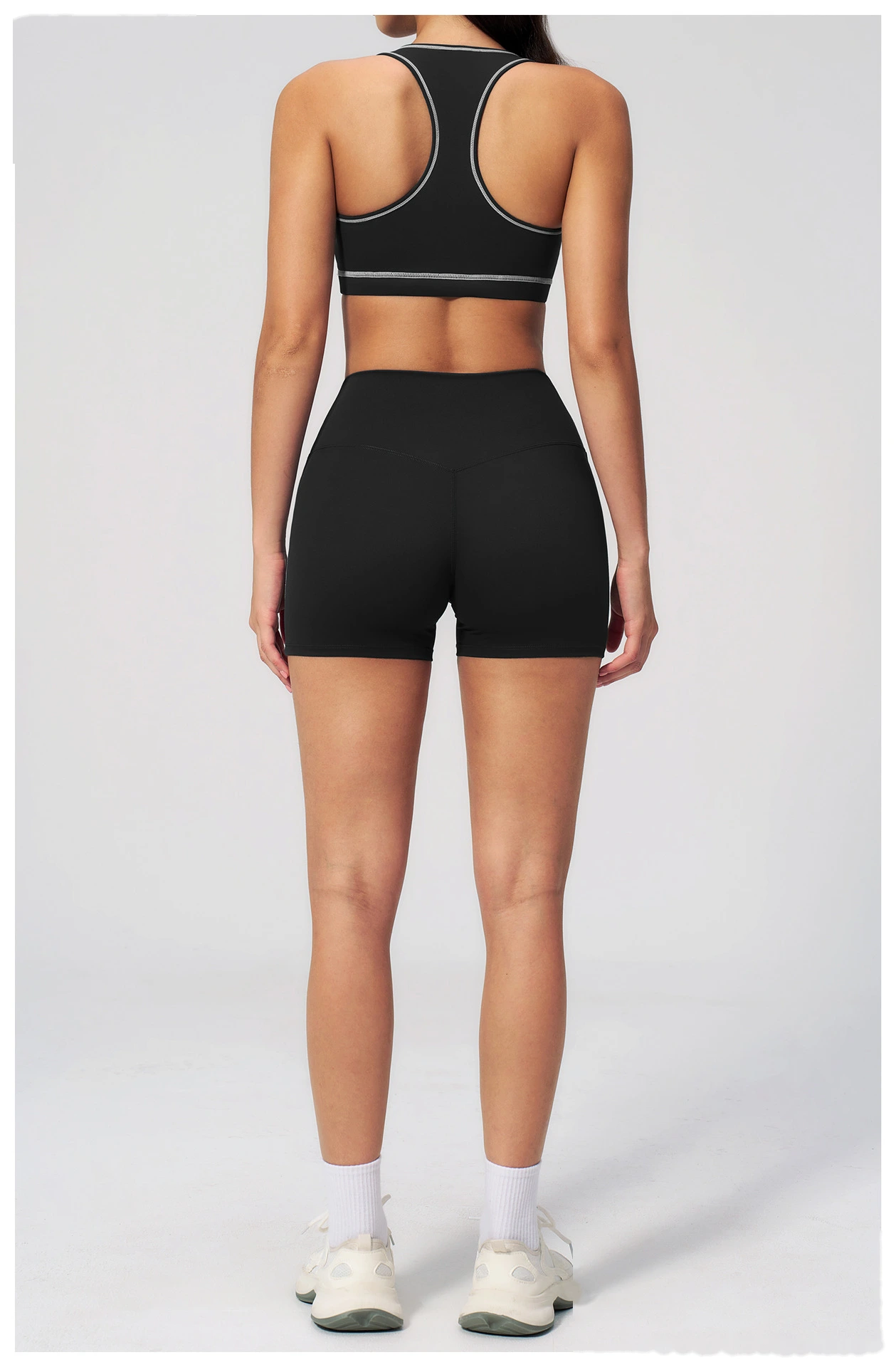 European American Style Color Block Yoga Bra & Hip Lifting Shorts Set, Women 2 Piece Fitness Activewear detail